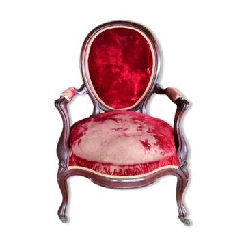 Louis XV armchair in mahogany and red velvet
