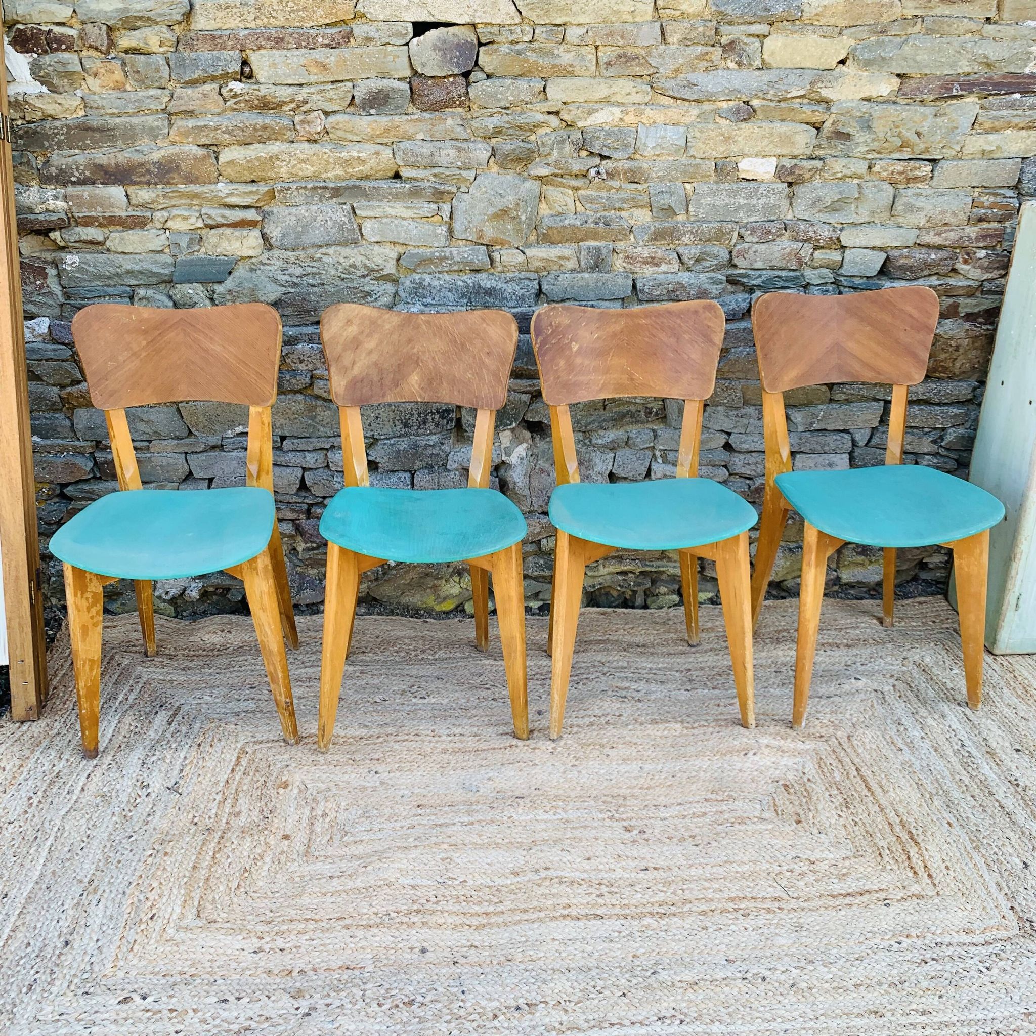 Set of 4 vinyl and wood chairs