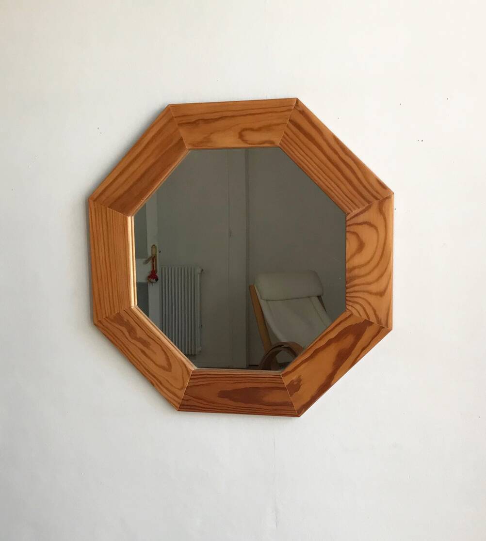 Miroir octogonal en pin, années 1980