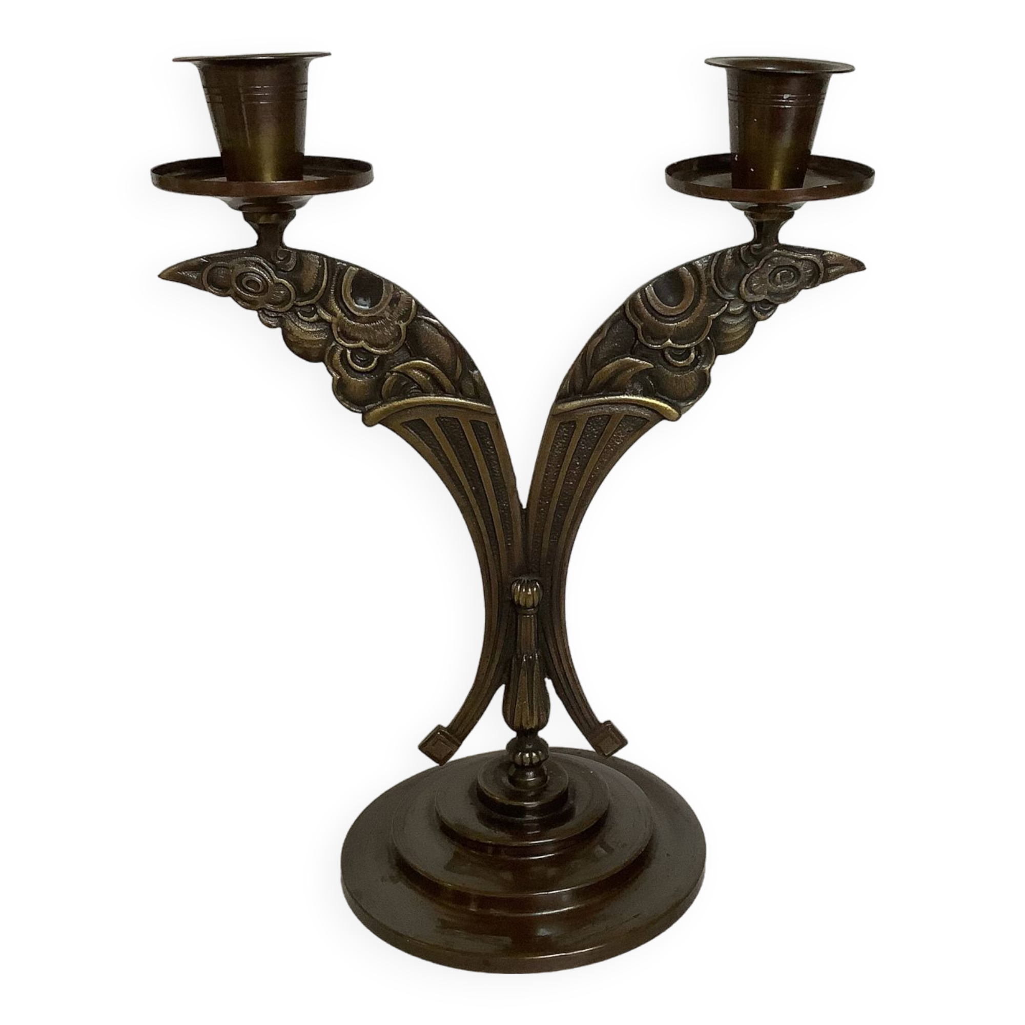 Candle holders in the shape of art deco butterfly wings