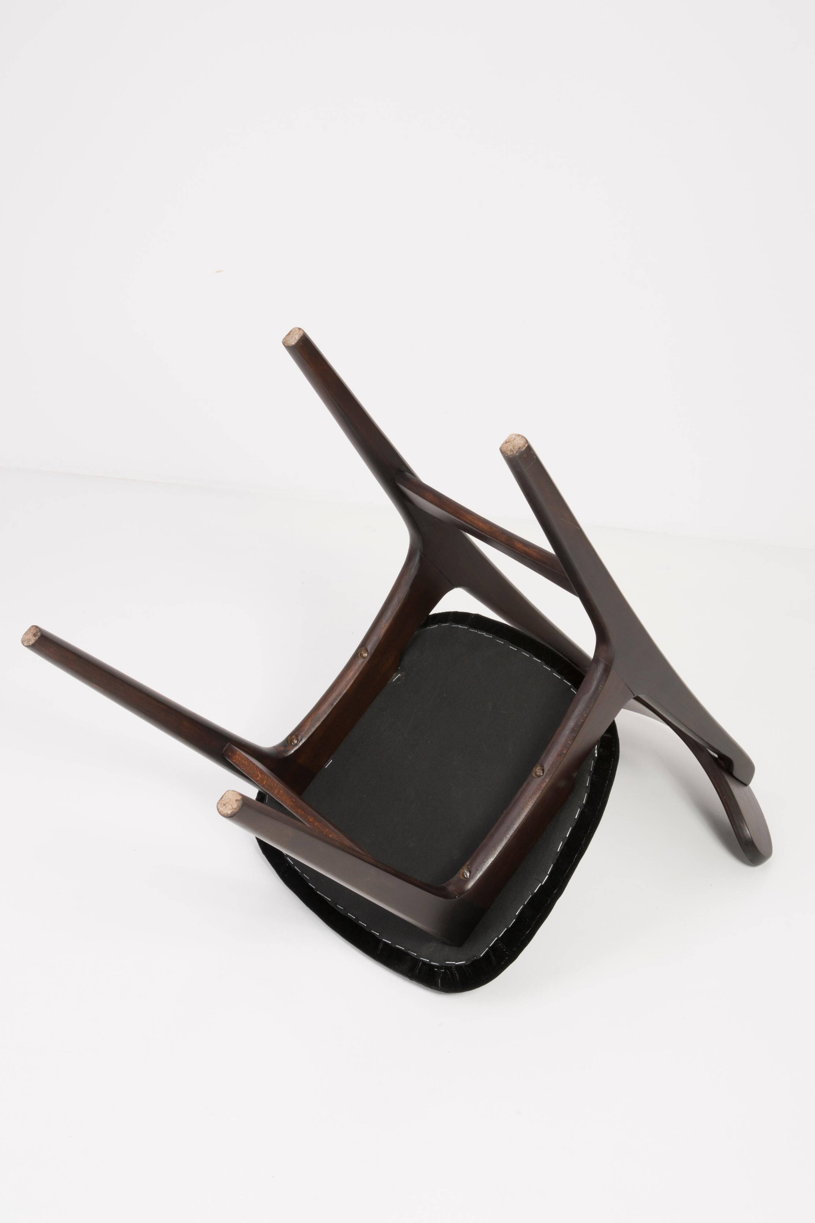 Black velvet armchair mid-century by Rajmund Halas, Poland, 1960.