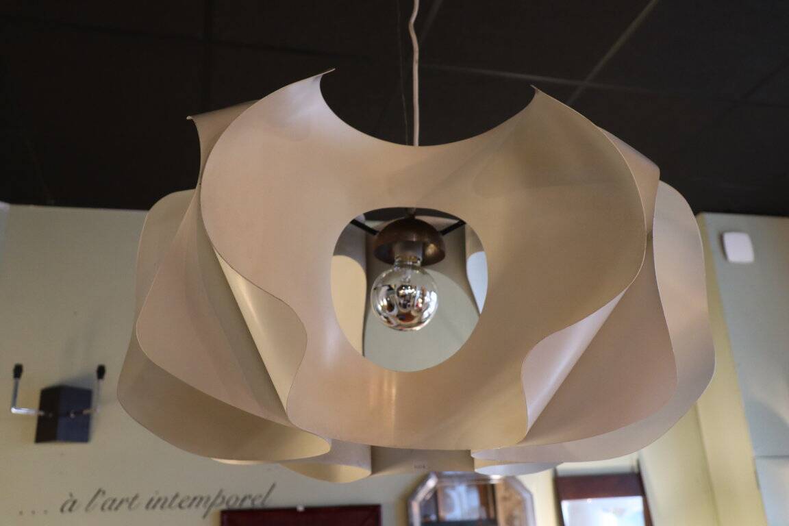 Space Age pendant lamp by Jean D'Imbleval in white lacquered aluminum, 1970