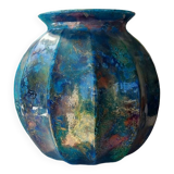 Vase laque line bleu