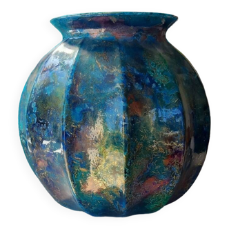 Vase laque line bleu