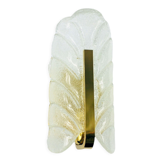 Scandinavian glass & brass leaf wall light/sconce by Carl Fagerlund, 1960s