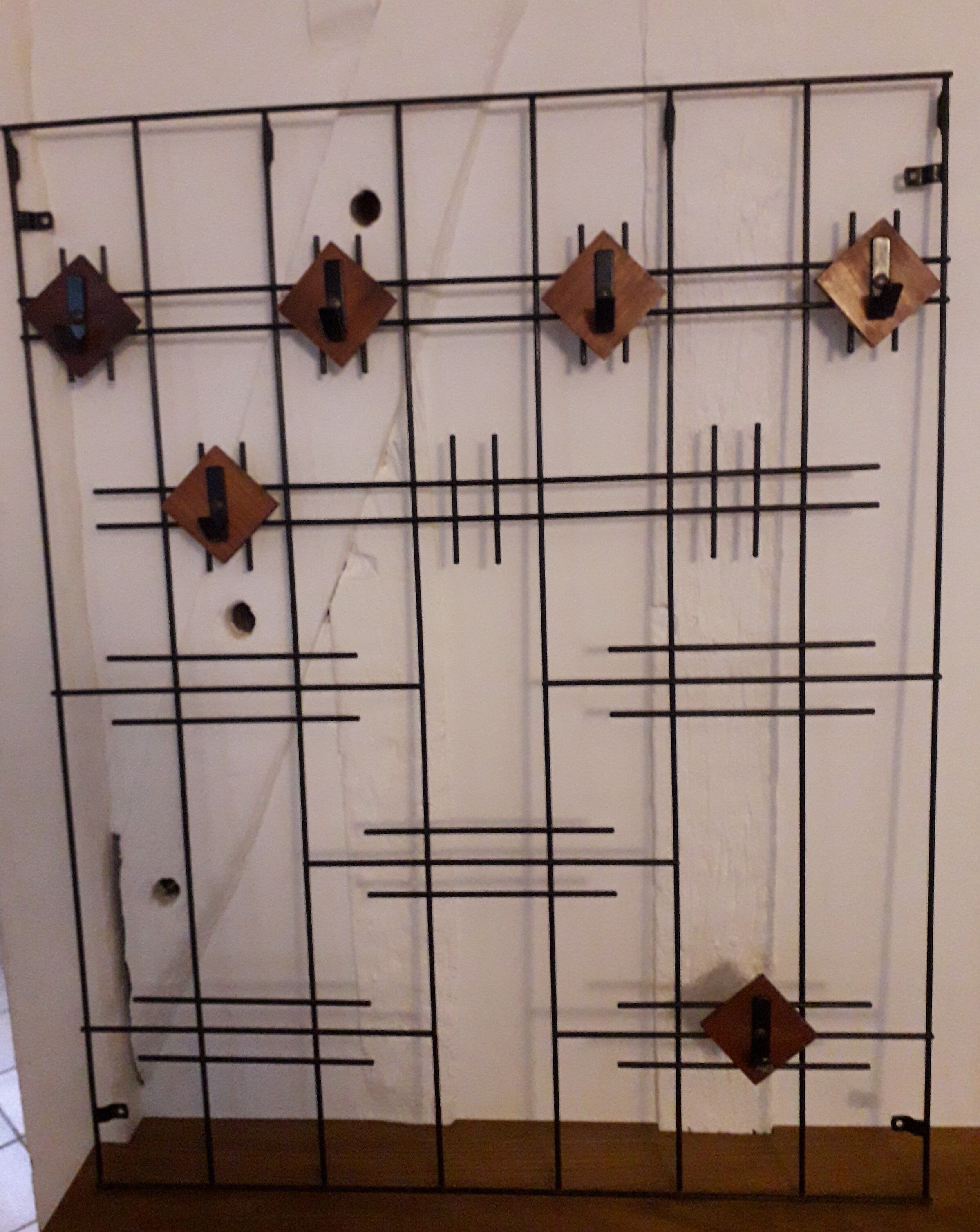Coat rack and hat in metal and vintage teak