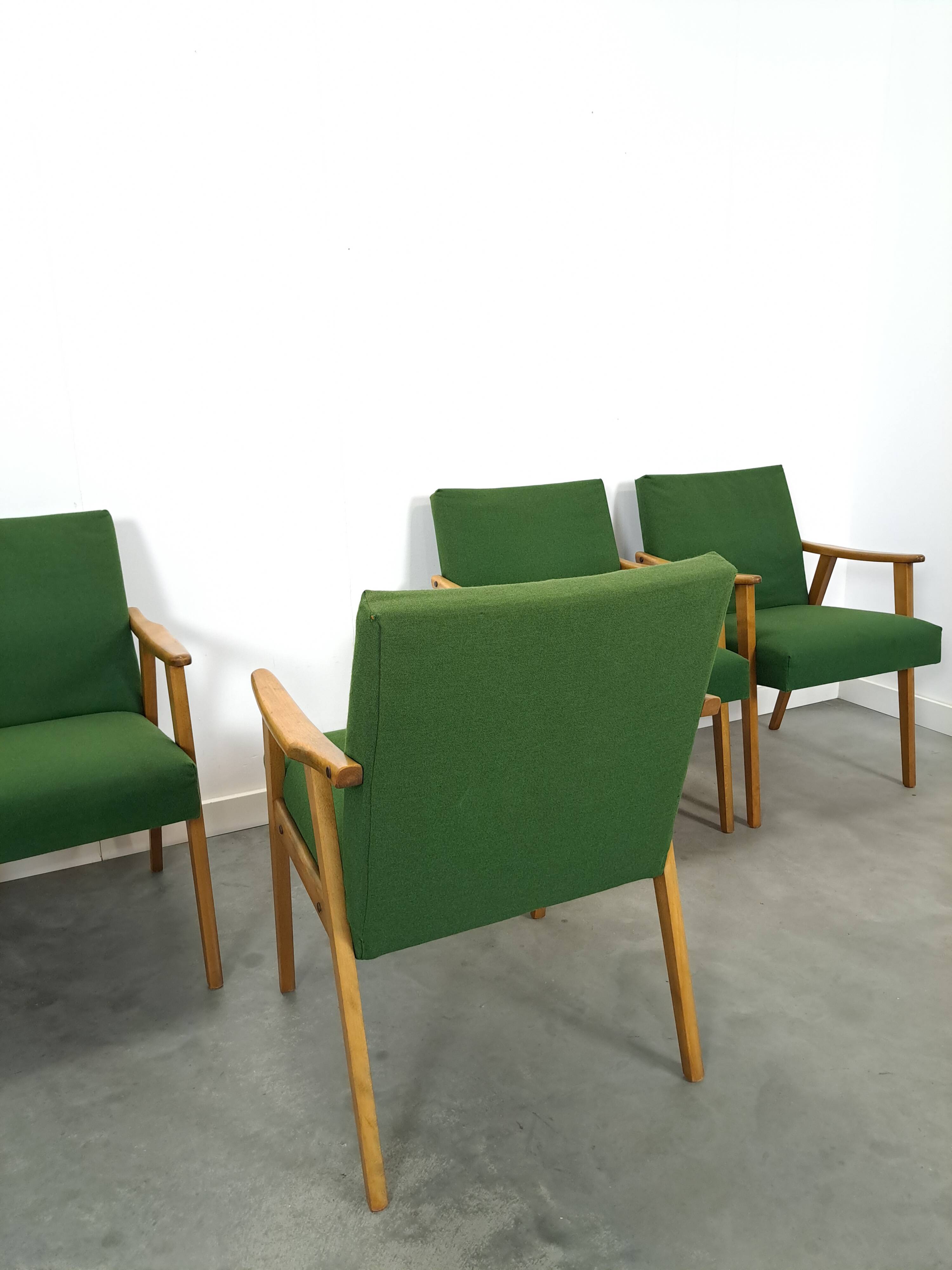Set of 6 groene eetkamerstoelen met beukenhout