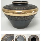 Black and gold ceramic vase west germany vintage design