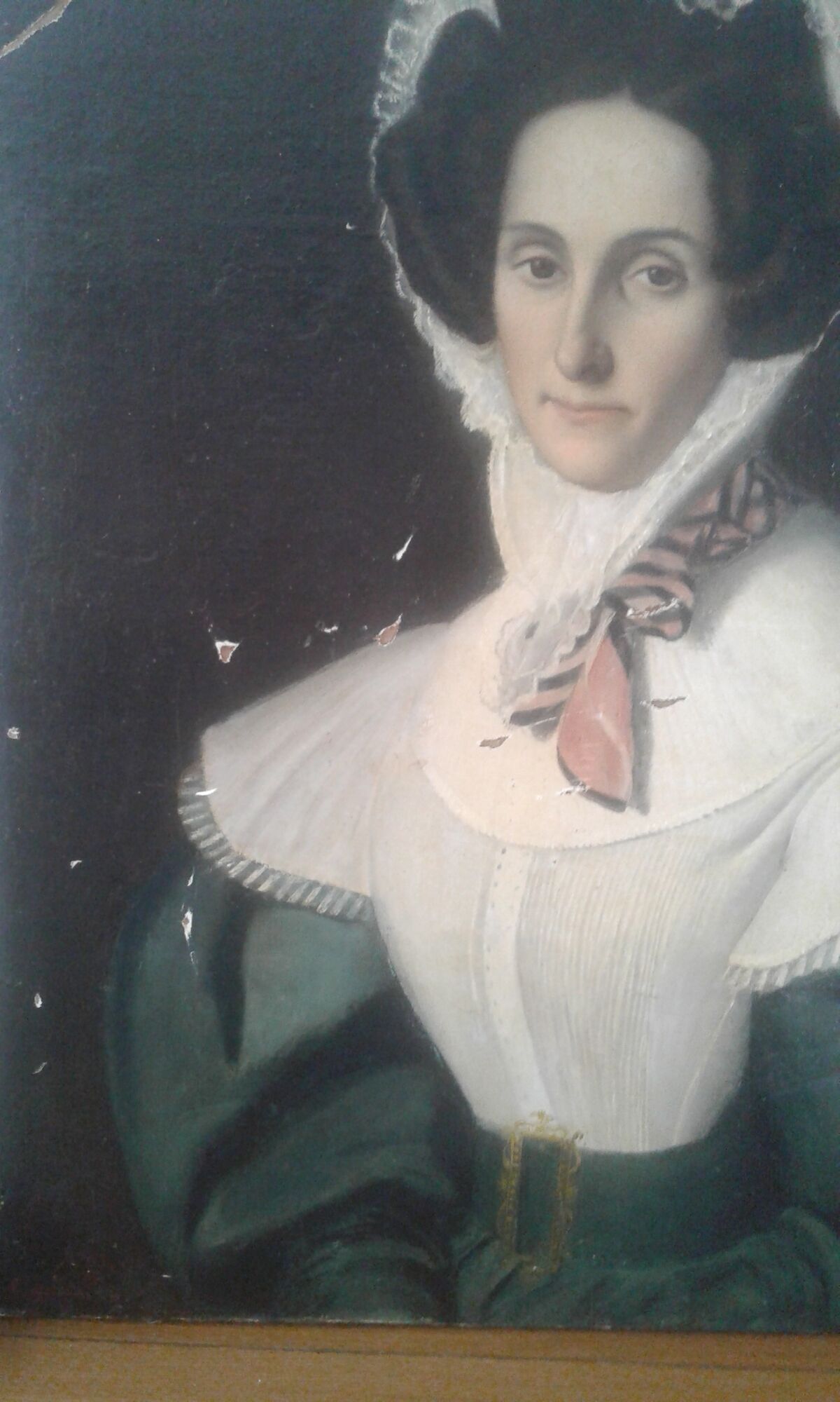 Old portrait painting oil on canvas "lady with lace cap" 19th