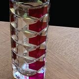 Cylindrical glass vase molded vintage geometric patterns