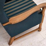 1970s, Danish highback armchair, furniture wool, solid oak wood.