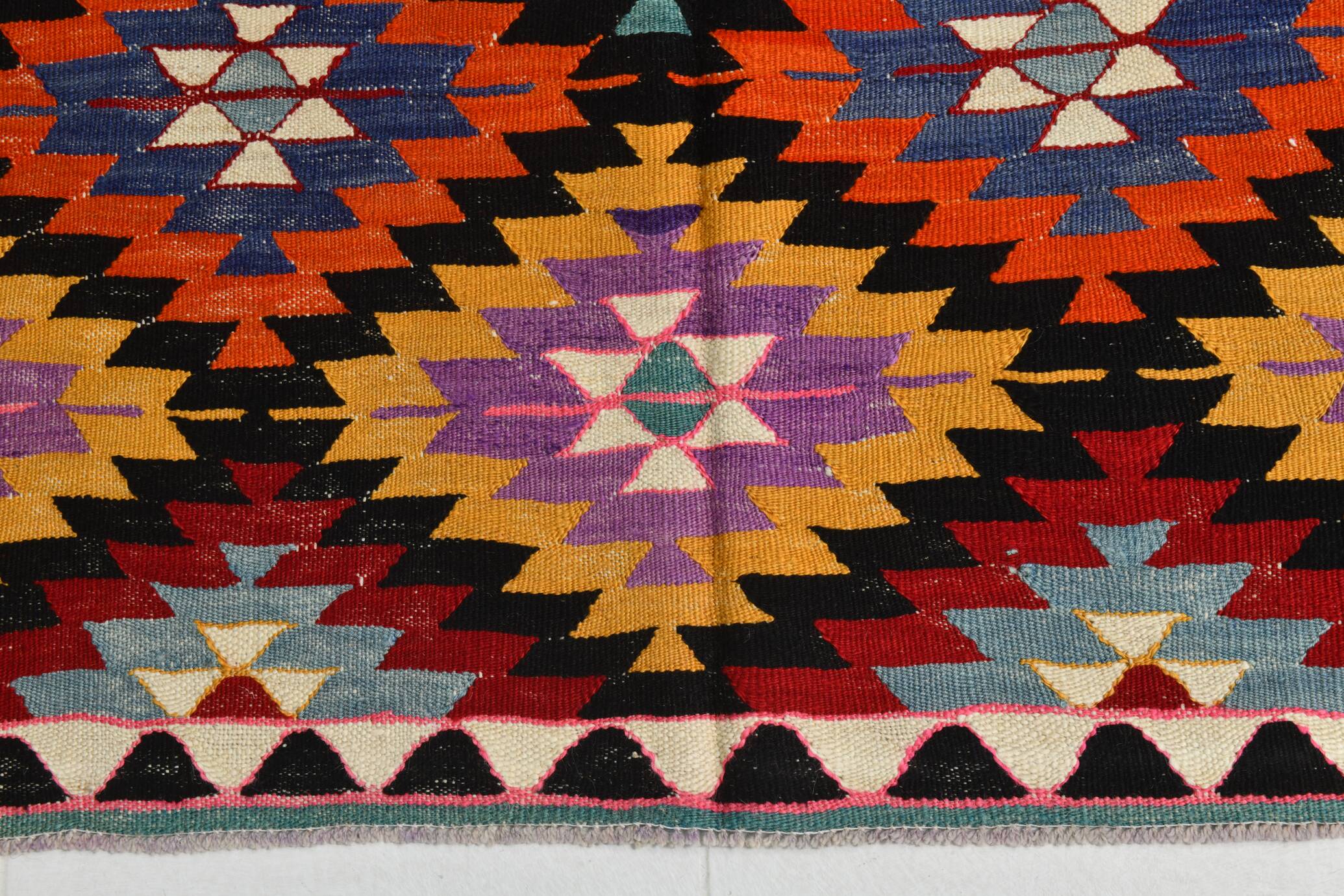 Geometric Multicolor Turkish Kilim Rug, 158x297Cm