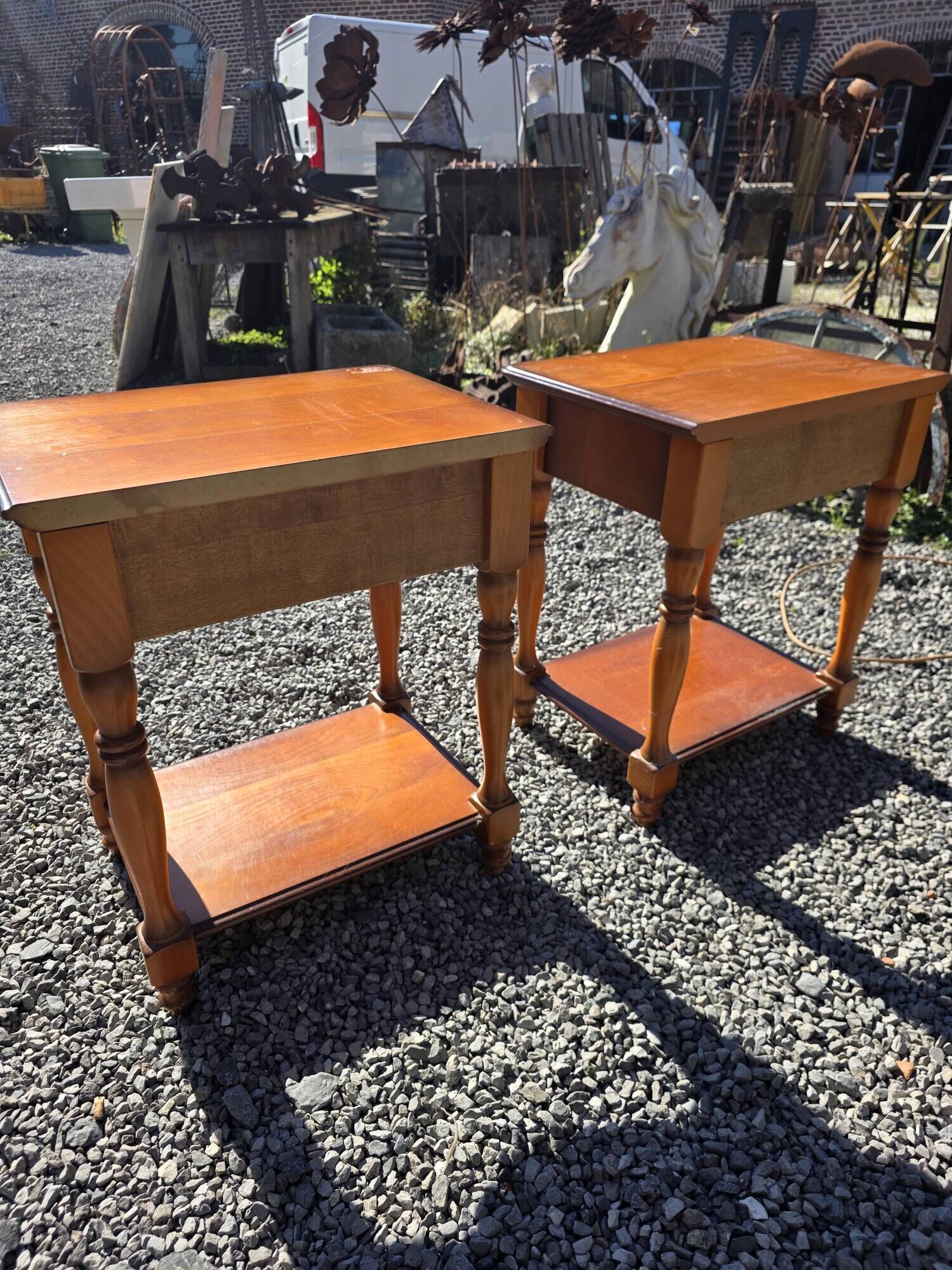 Pair of cherry wood bedside tables from the mid-20th century.