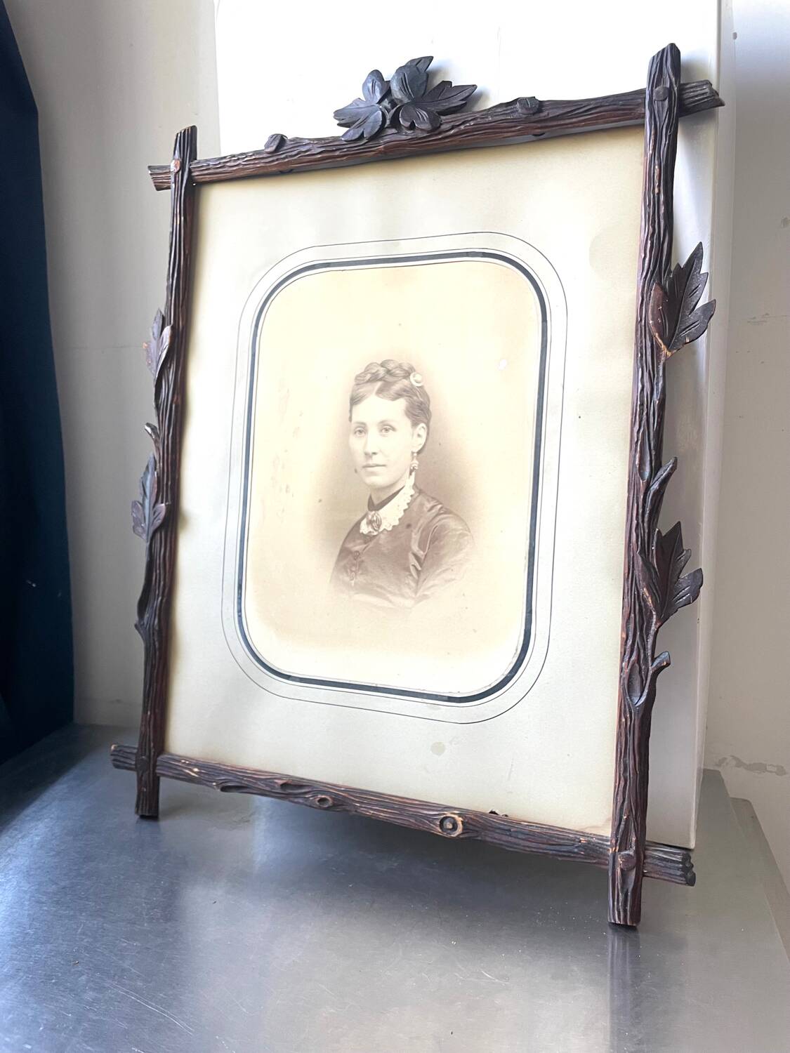 Antique Frame carved wood measurements 49 cm x 39 cm