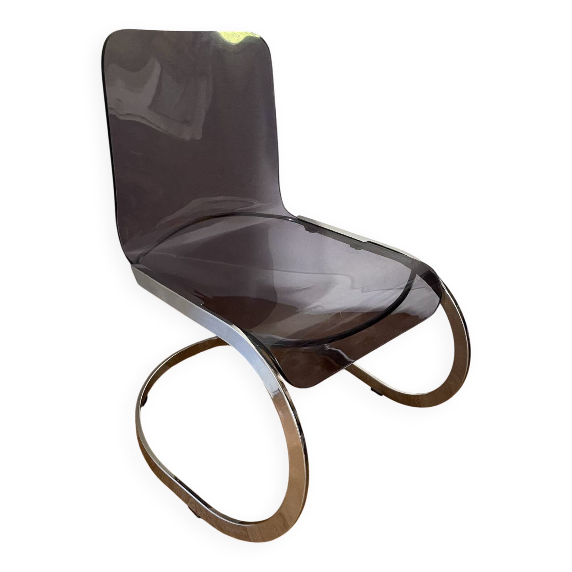 Vintage Space Age armchair in smoked plexiglass and chrome – 1970s