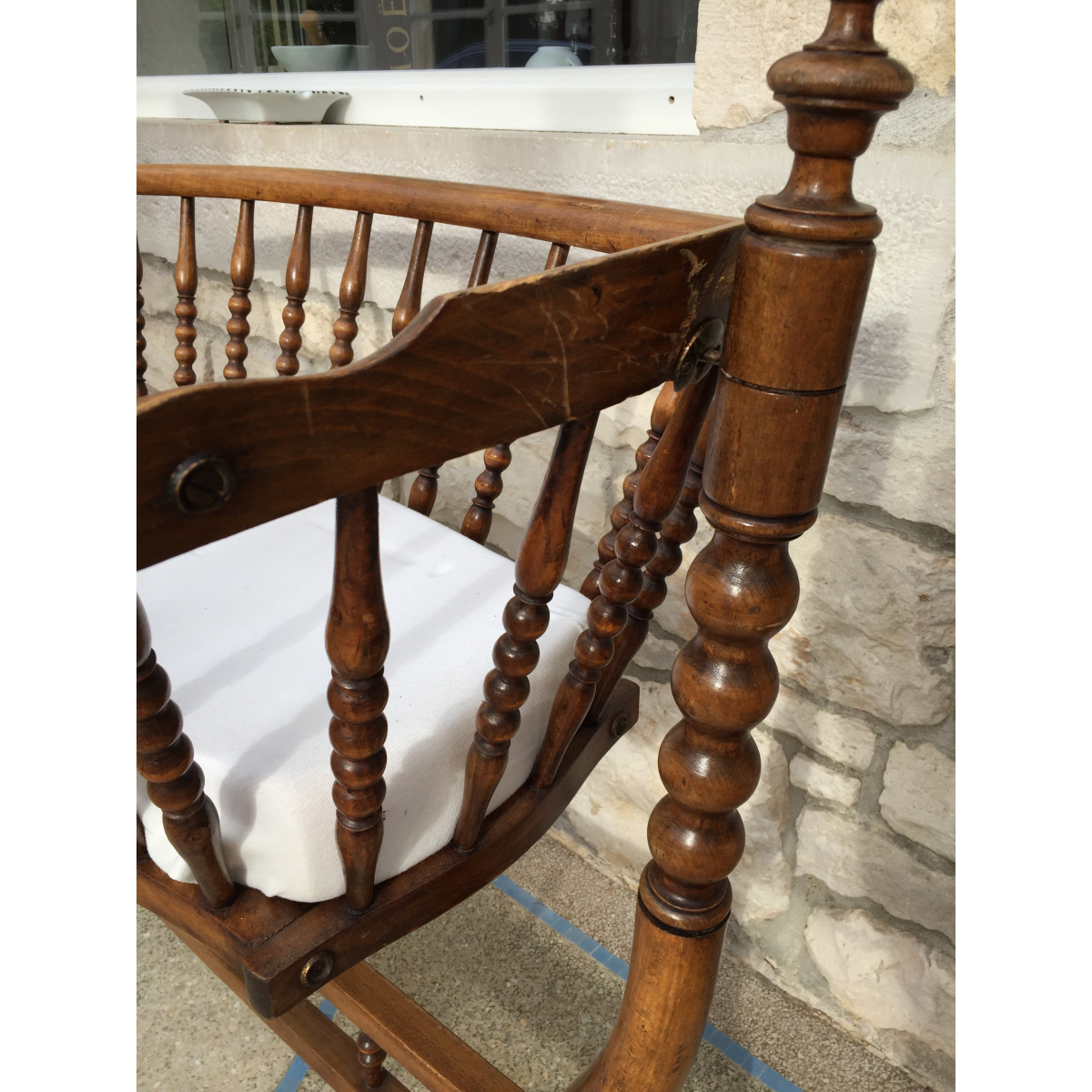 Wooden cradle with swan collar late 19th