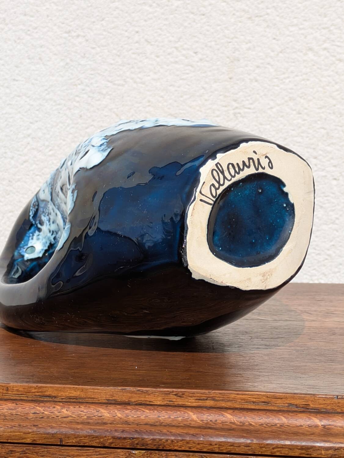 Vintage Vallauris vase from the 50s/60s – fat lava, sea foam, double handle