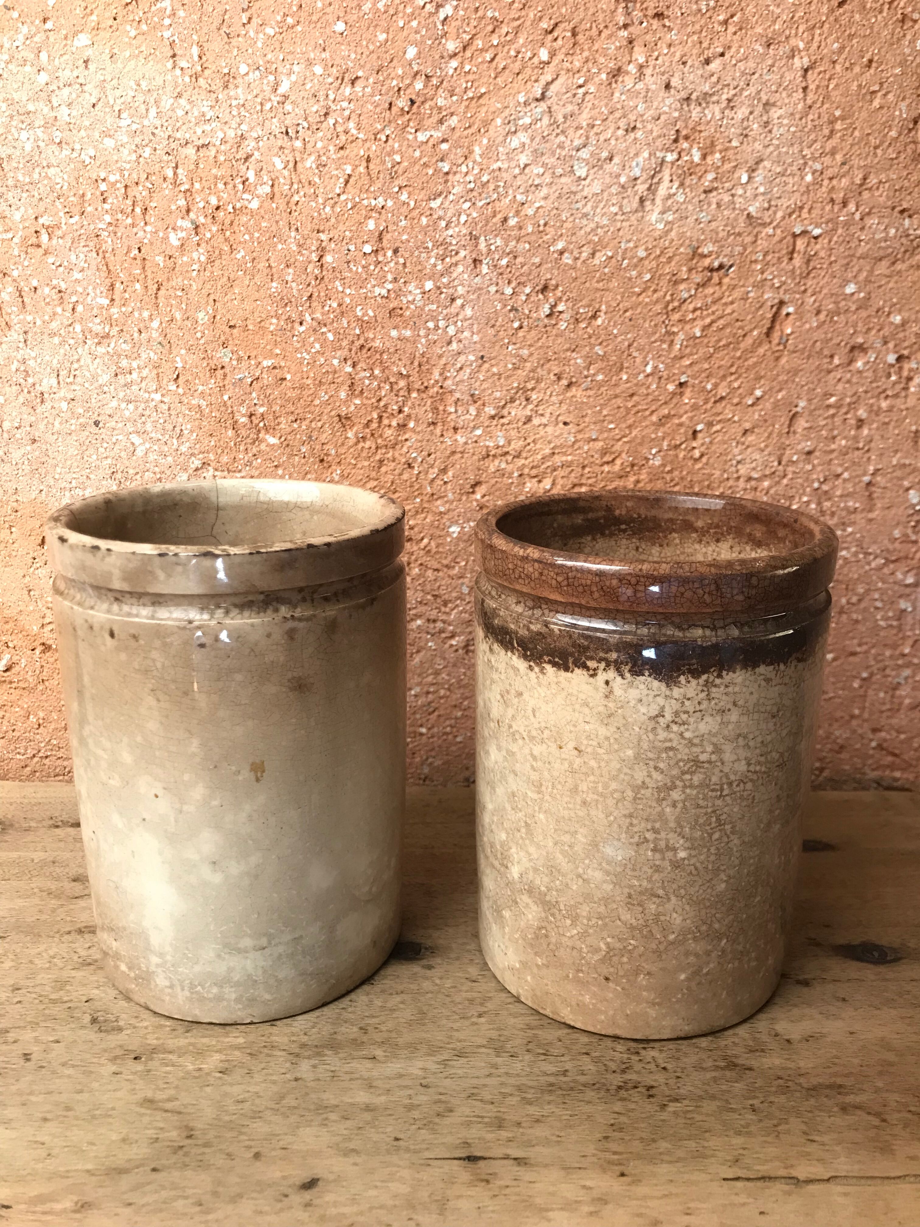 Set of 2 old ceramic jam jars
