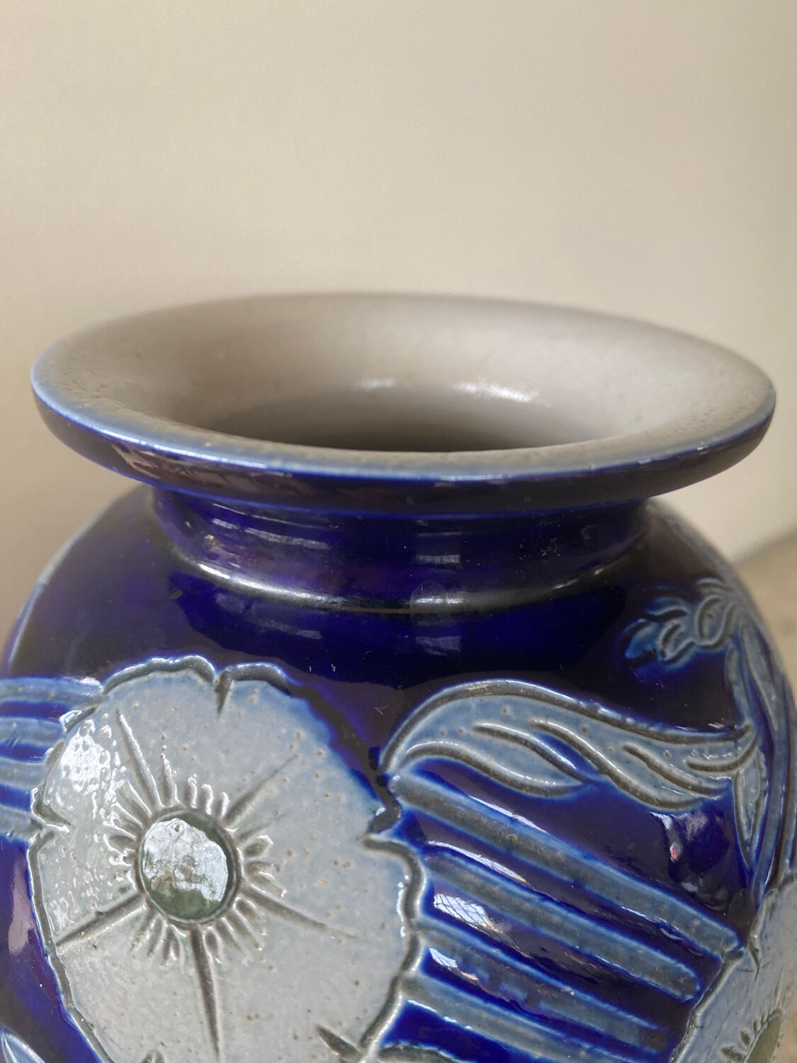 Alsace stoneware vase signed P Schmitter