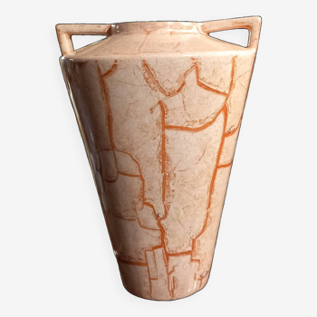 Vase ceramique style art deco- vintage- orangé