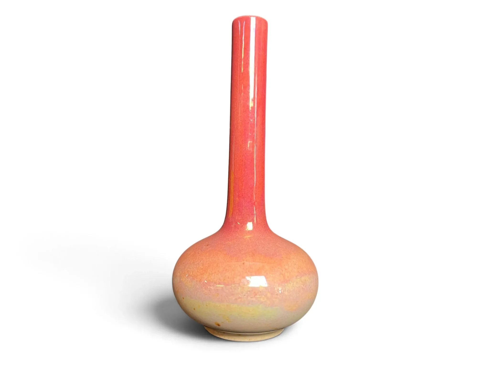 Art Nouveau, iridescent faience soliflore vase from Sarreguemines around 1900.