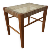 Tabouret scandinave années 60 cannage et bois