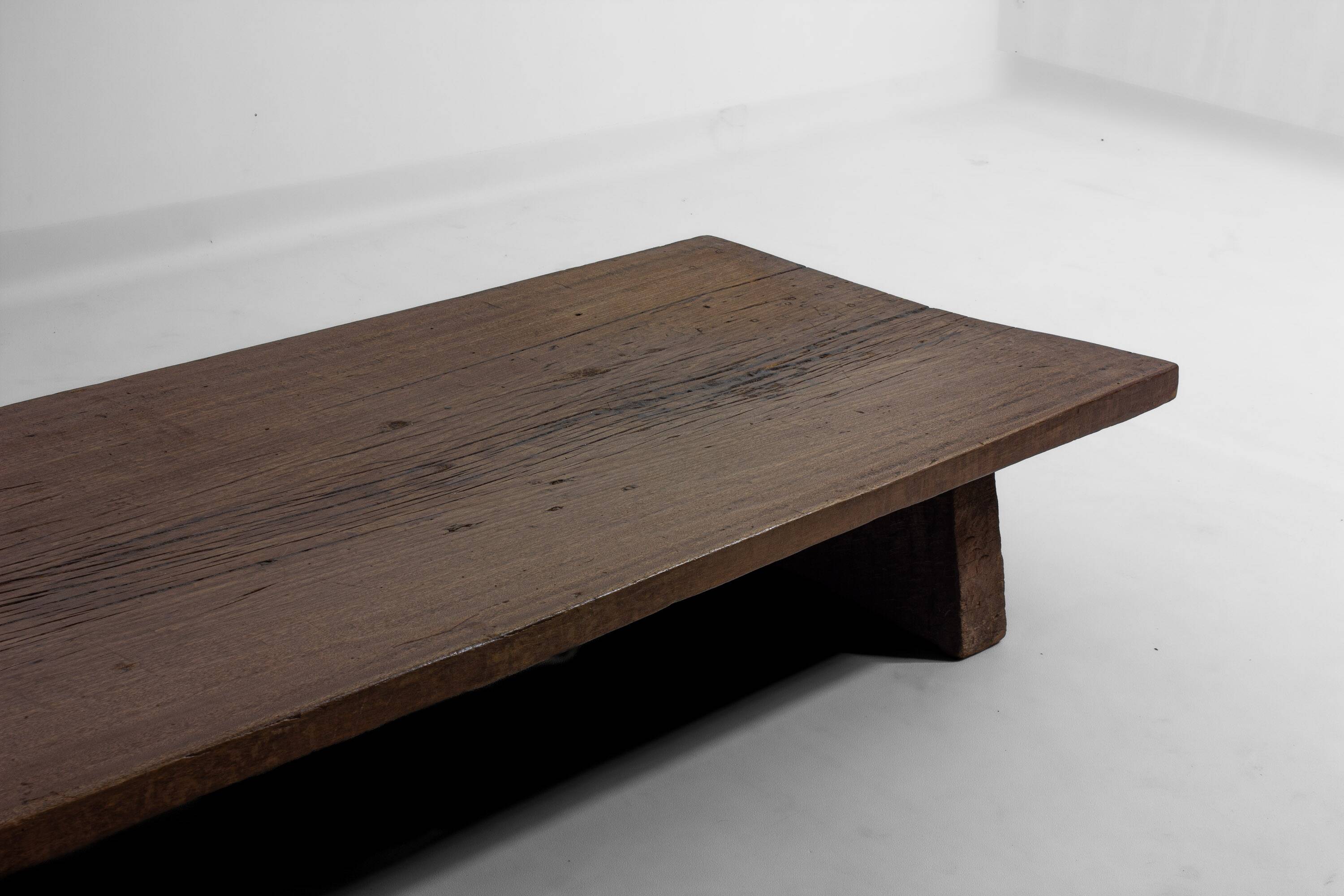 Rustic wabi sabi brutalist coffee table from solid wood, 1900s France