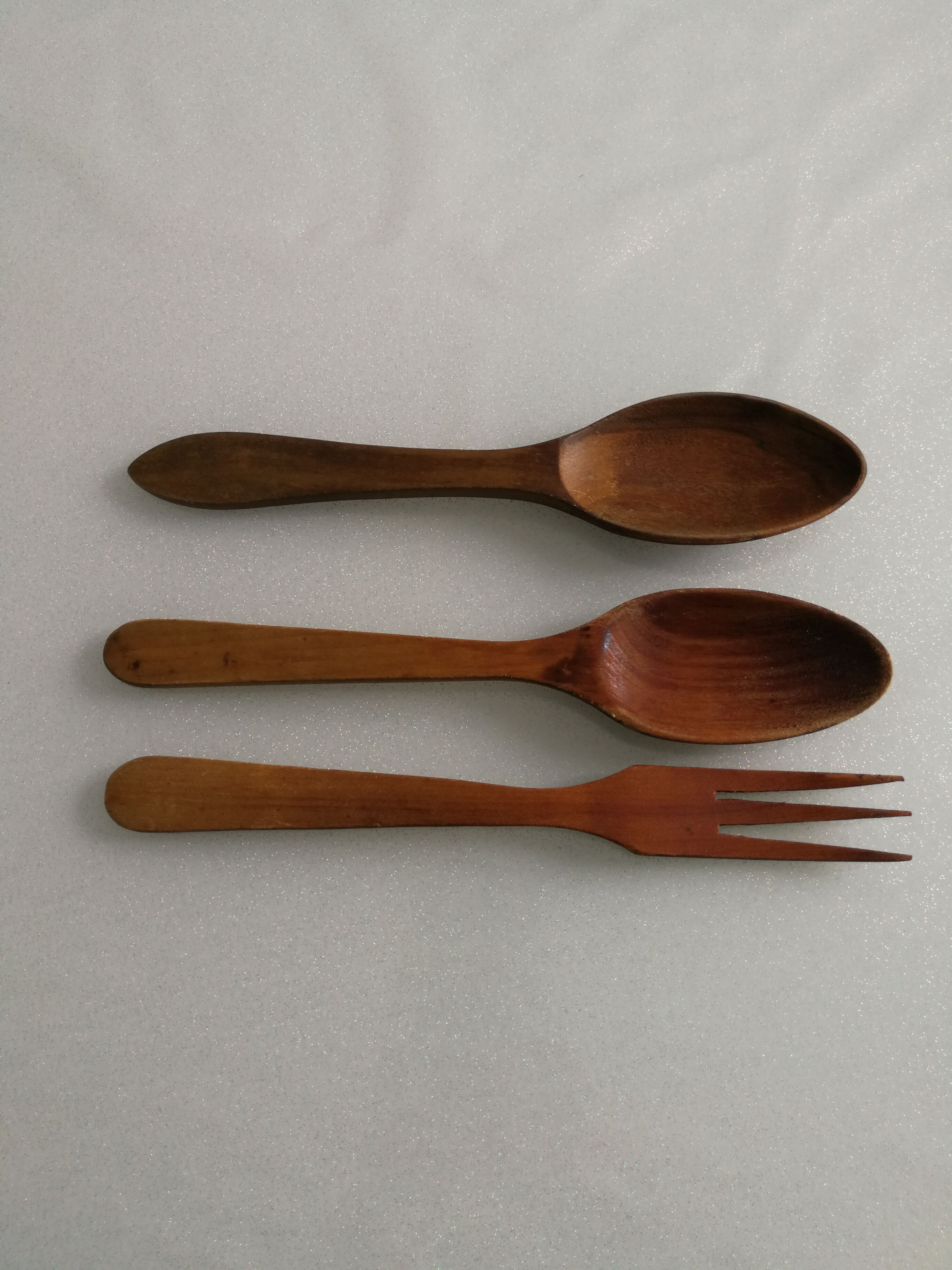 Trio of vintage wooden cutlery