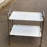 Folding trolley in steel and white wood on wheels