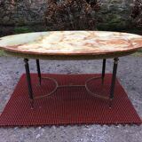 Vintage brass coffee table and oval alabaster top.