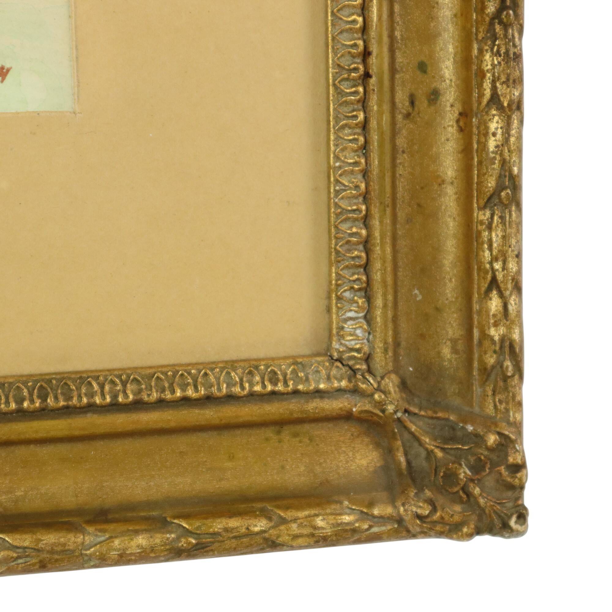 Watercolor José Wolff Art Painting Wooden Baroque Style Frame 1924