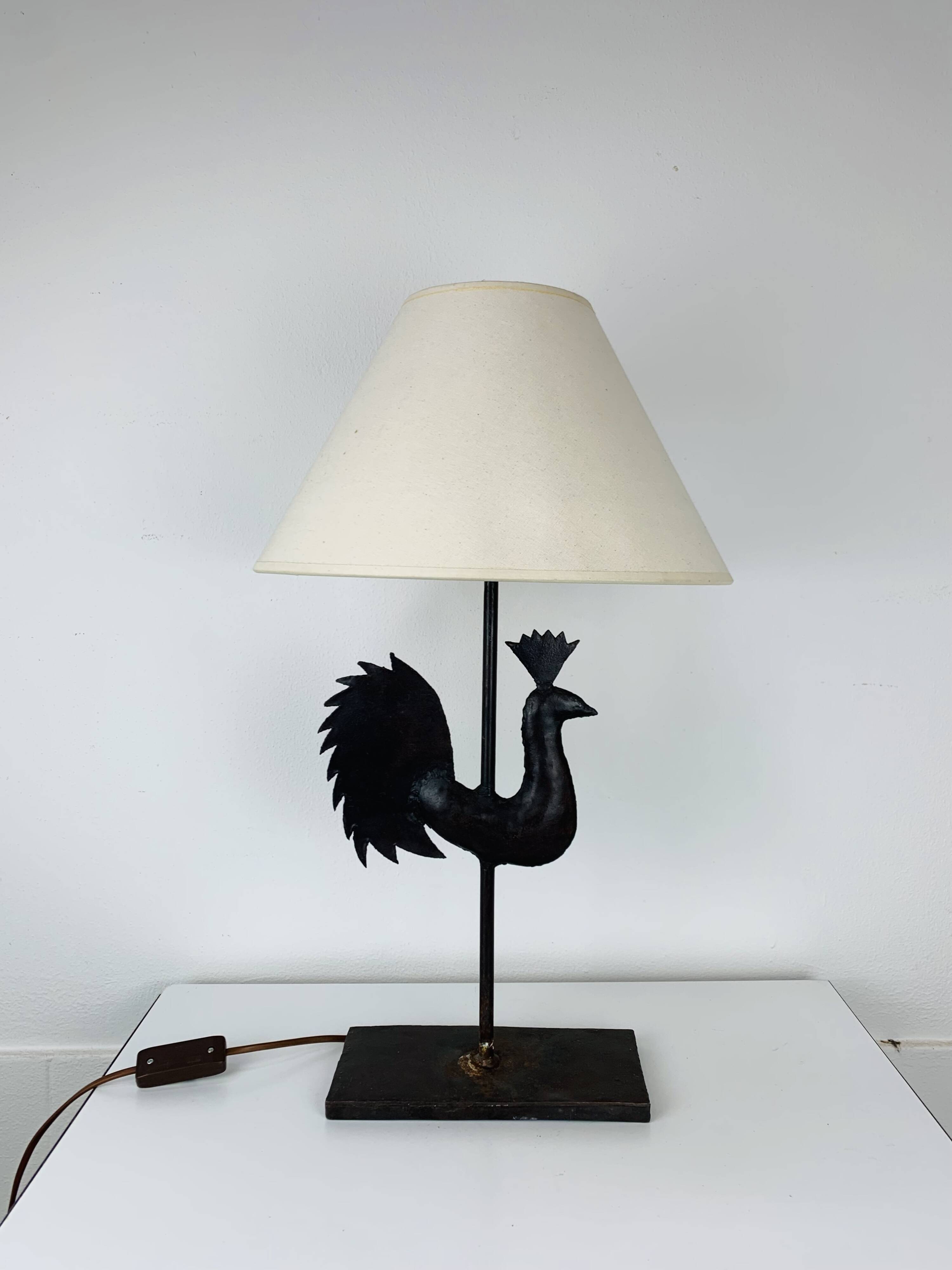 Wrought iron rooster lamp, brutalist, vintage, 1970