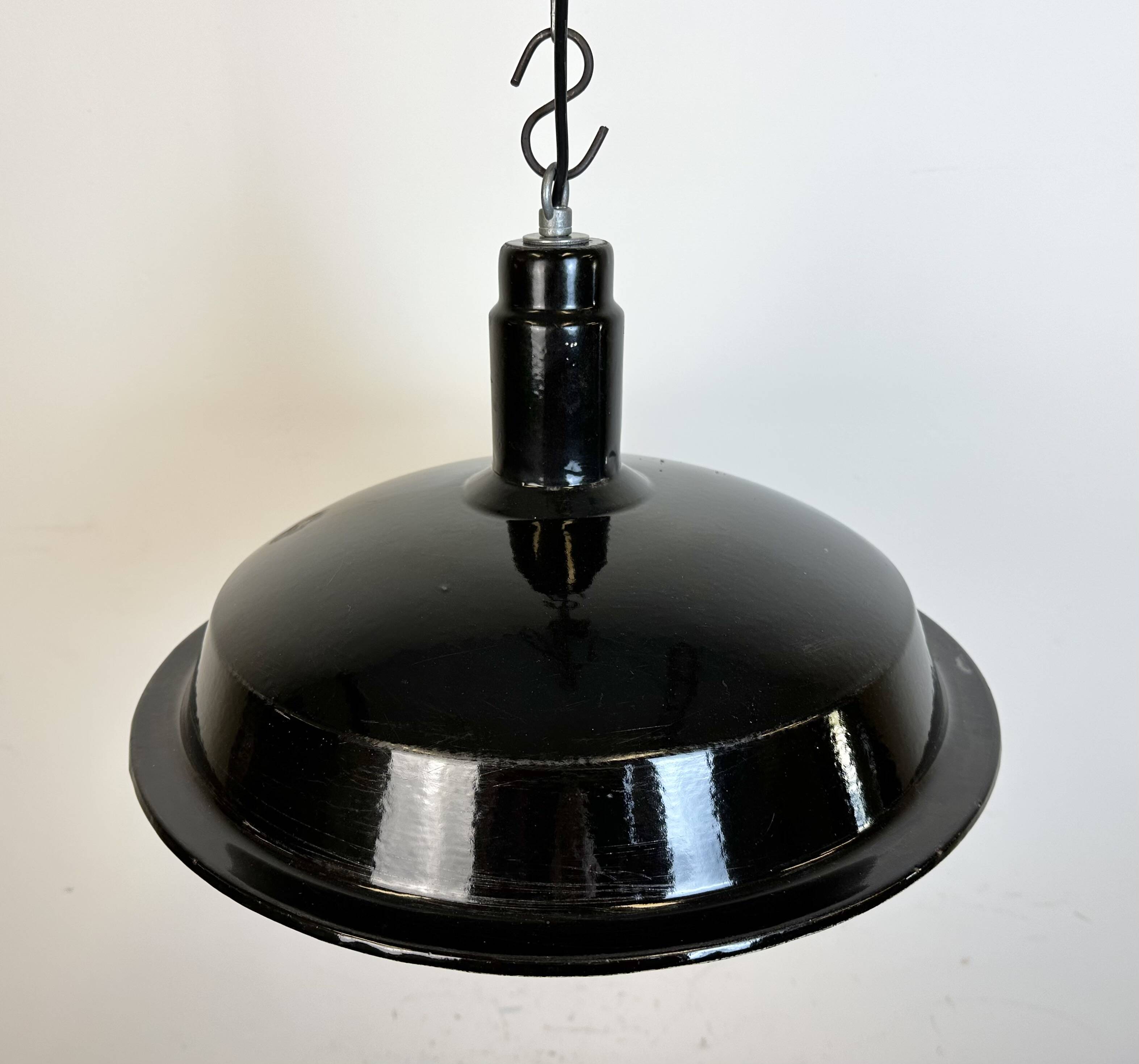 Industrial Black Enamel Factory Pendant Lamp, 1950s