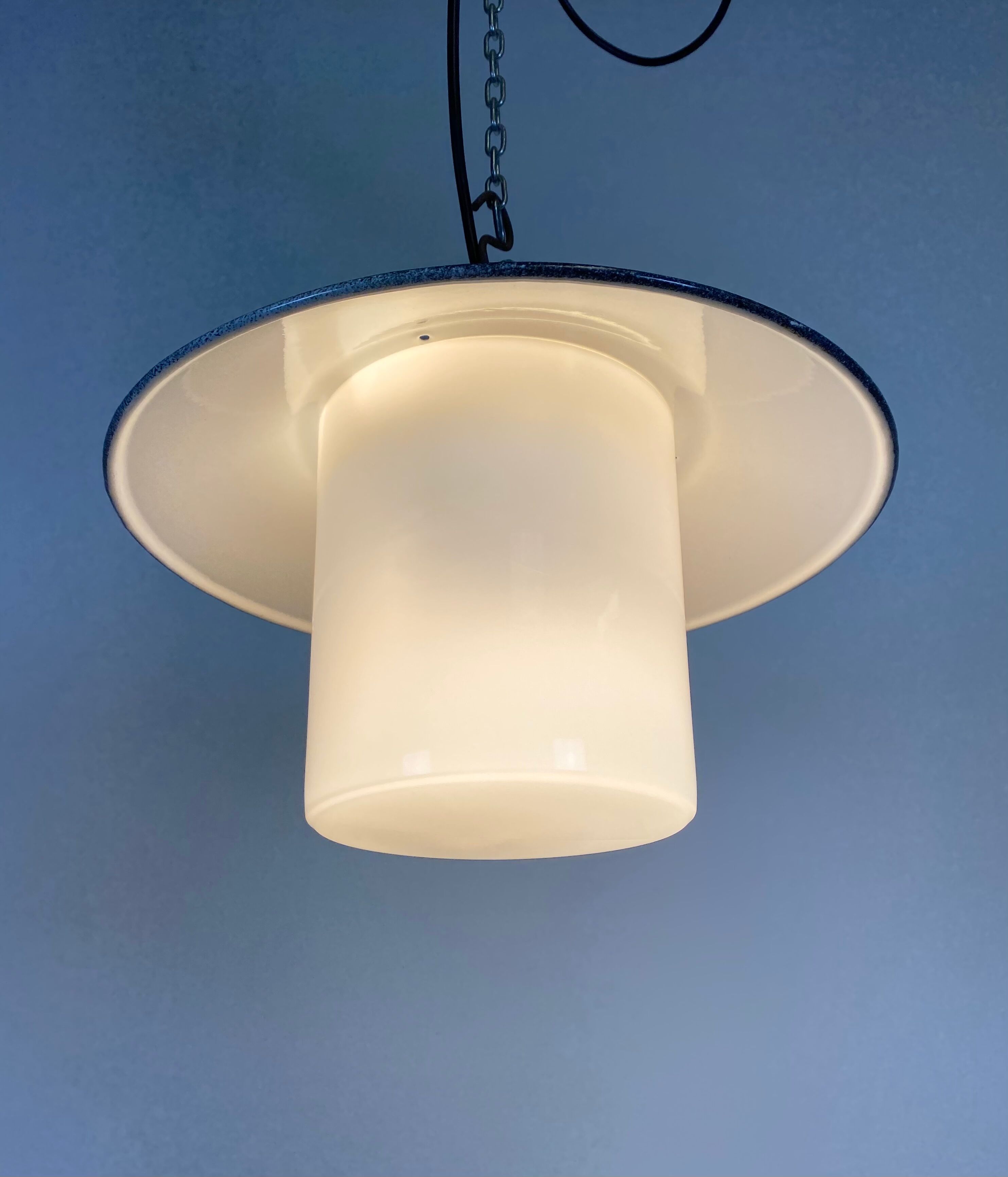 Industrial Hanging Lamp with Milk Glass, 1970s