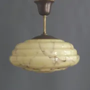 Art Deco pendant light with beige glass lampshade and short rod - circa 1920-1930