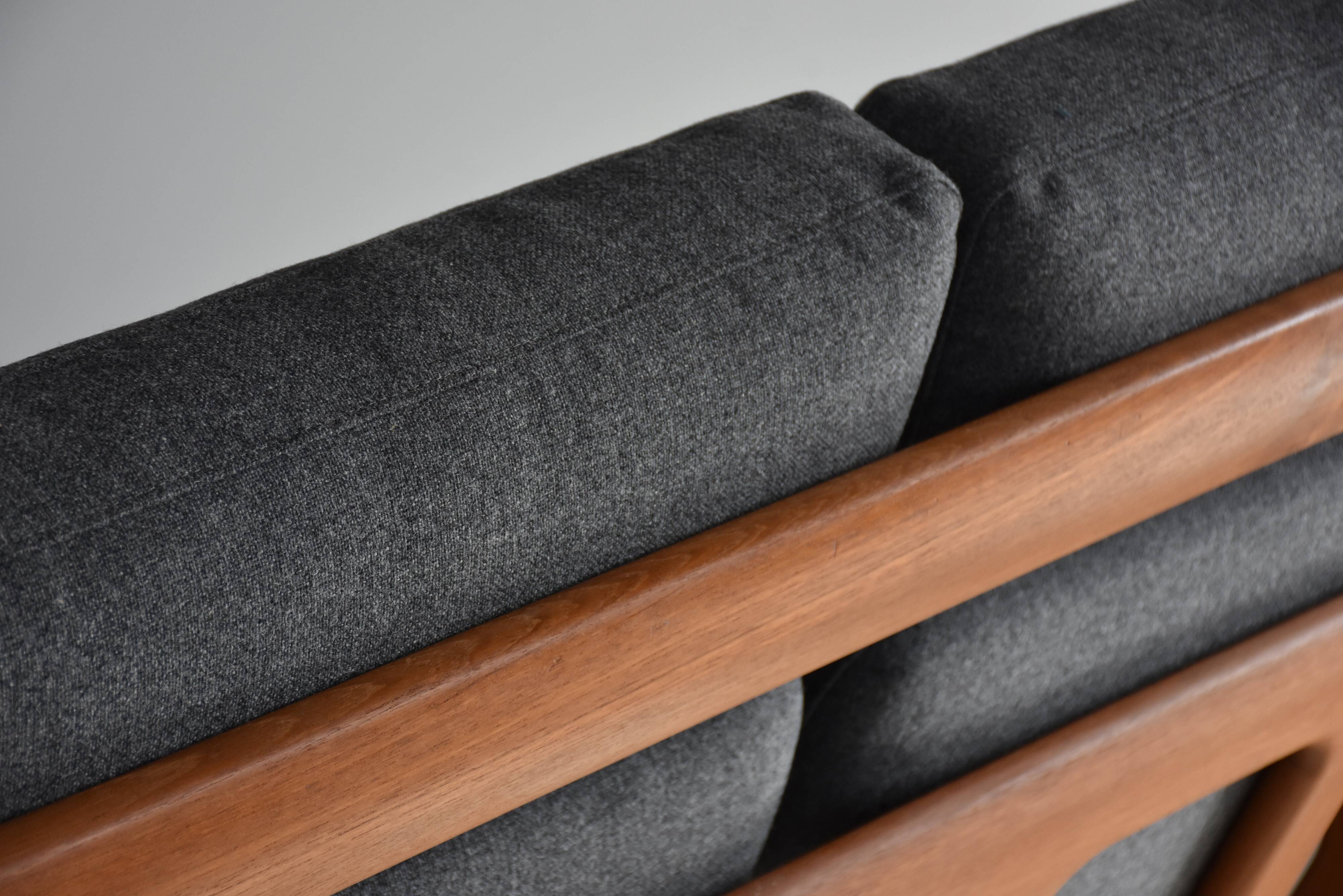 High-back mid century sofa Danish Juul Kristen, Reupholstered in Kvadrat