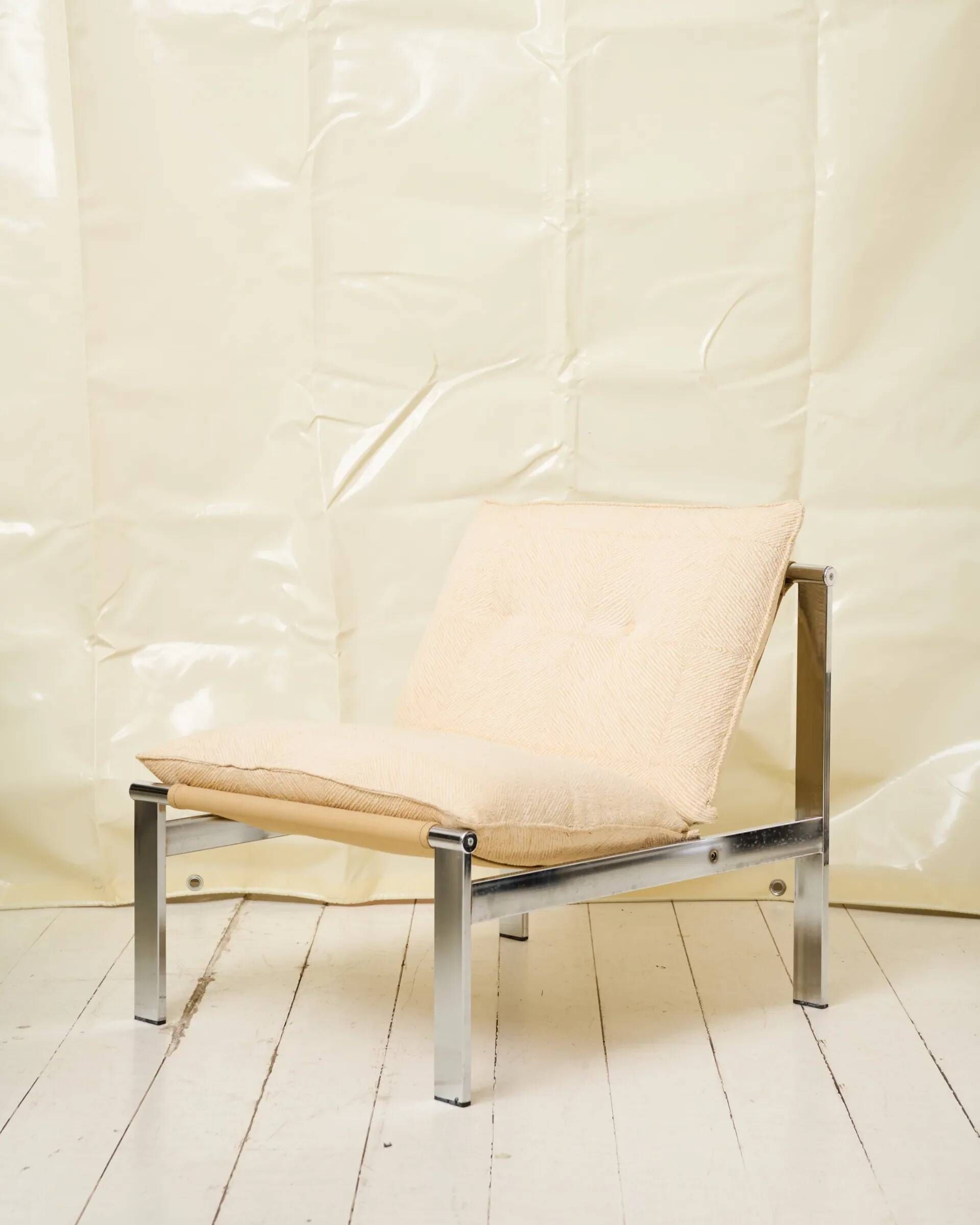 Beige armchair with chrome frame (1 of 2), Italy, 1980s
