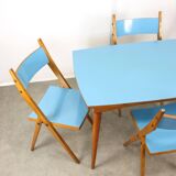 Mid-century Italian Wooden Dining Set of 5 in Blue
