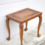 Table guéridon bois sculpté fait à la main, table basse moulurée vintage, table pieds griffe