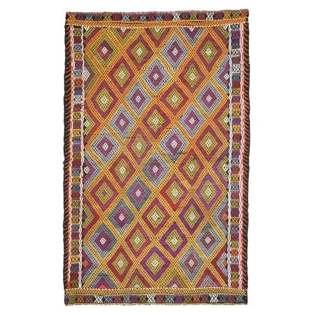 1970s Vintage Turkish Oushak Handmade Wool Cotton Orange Area Rug 160x263