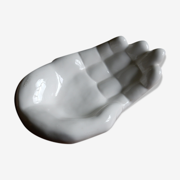 Vide poche en forme de main vintage des années 70 en céramique blanche