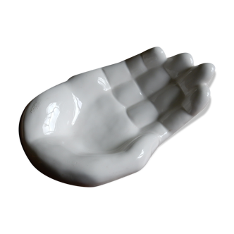 Large empty hand-shaped pocket / Vintage 70s white ceramic