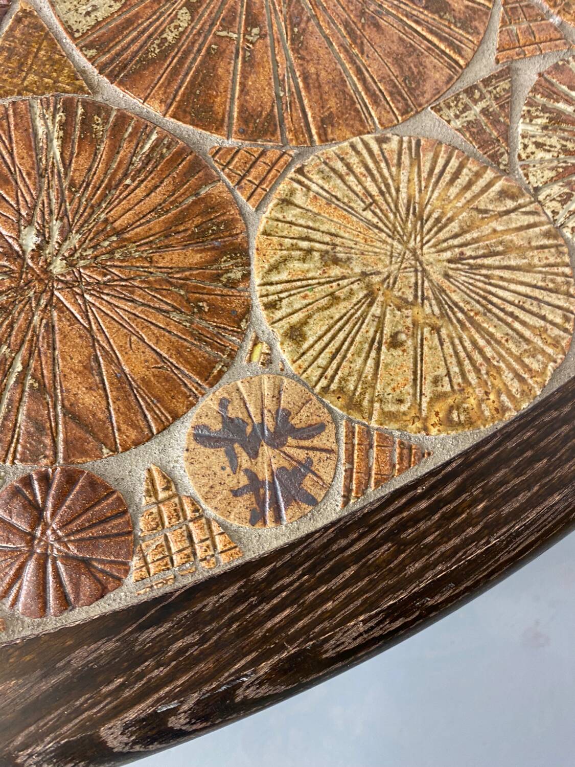 Round Ceramic and Oak Coffee Table by Tue Poulsen for Haslev Møbelsnedkeri, Denmark, 1963