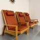 Ensemble salon en pin 3 fauteuils lounge et table design scandinave 70