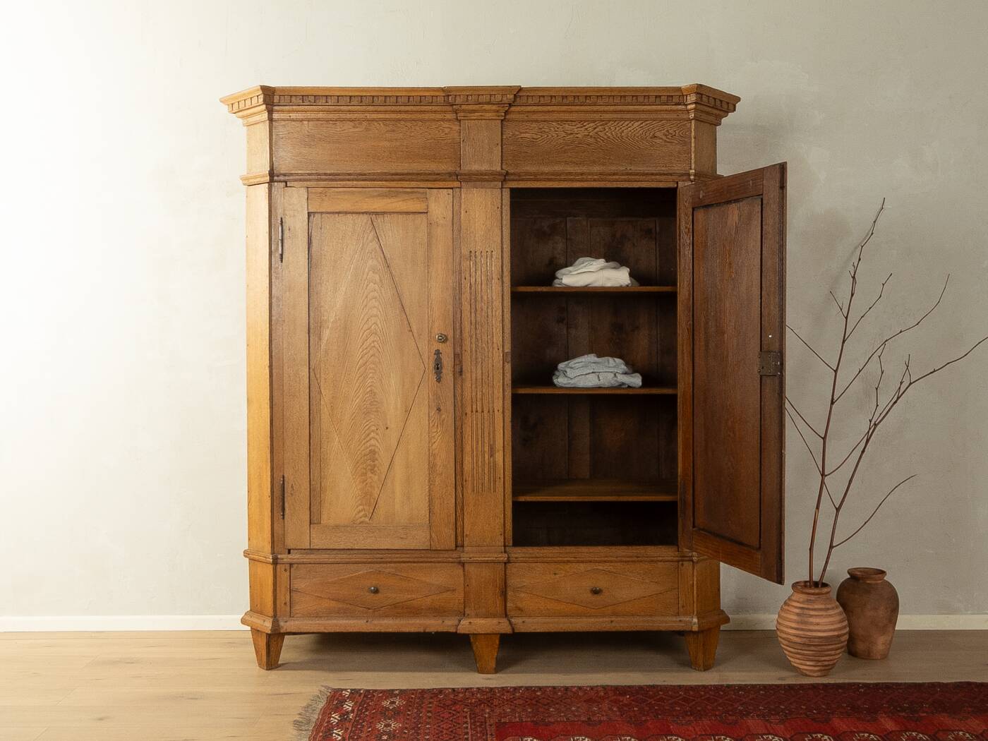 Classicist wardrobe from around 1840, solid oak, Austria