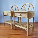 Paire de tables de chevets vintage en rotin clair