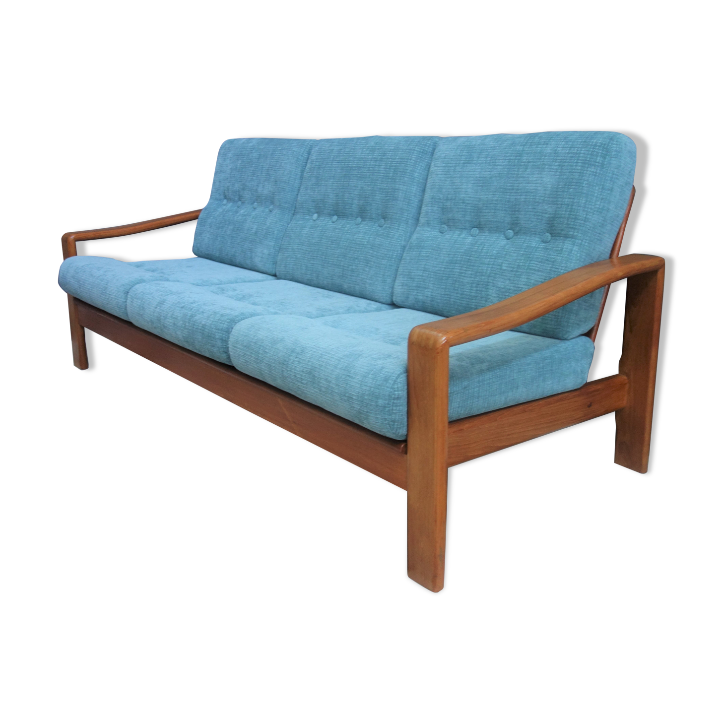 Teak and Green fabric Danish 3 seat sofa 1960s