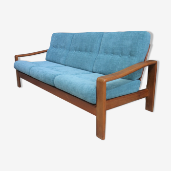Teak and Green fabric Danish 3 seat sofa 1960s