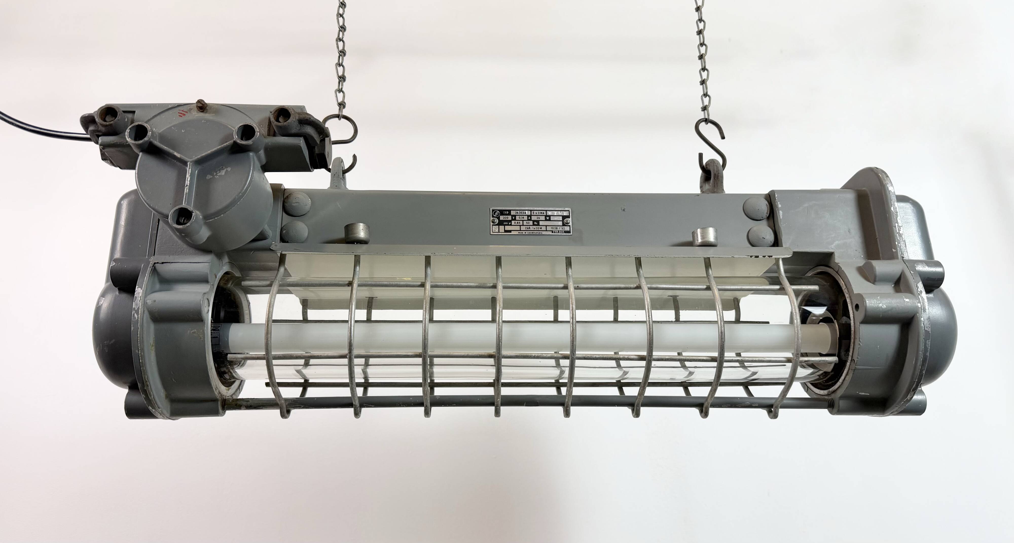 Grey Industrial Hanging Tube Light from Elektrosvit, 1970s