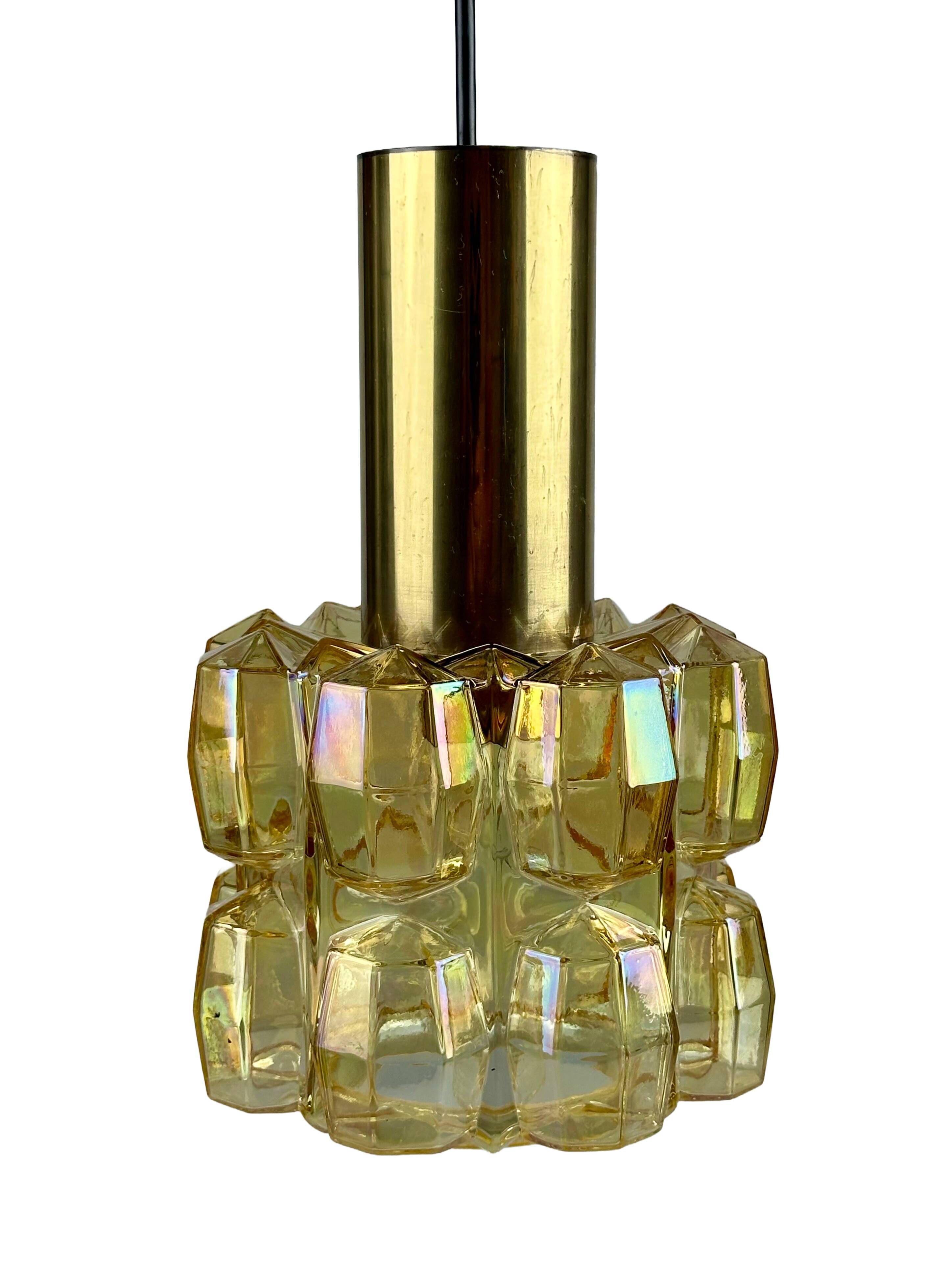 60er 70er Jahre Deckenlampe Glashütte Limburg Germany Glas & Messing Space